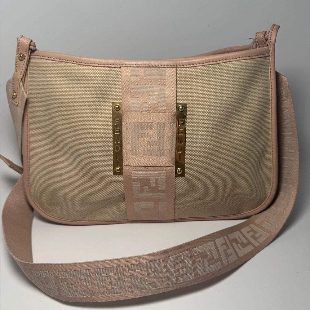 SOLD Fendi Zucca Pink & Khaki Crossbody Bag with Monogram Strap Luxury Bag - Picture 2 of 16